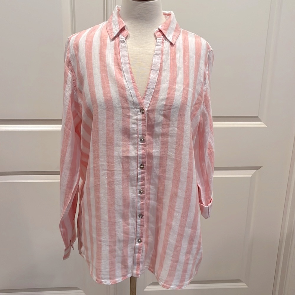 C&C California Pink and White Striped Button-Down Shirt